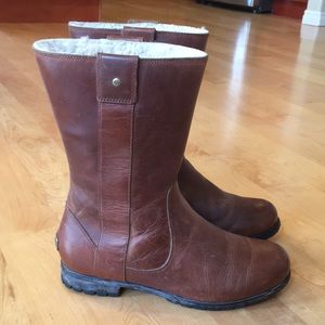 Ugg "Burrough" #1001993 Brown Leather Side Zip Sheepskin Boot